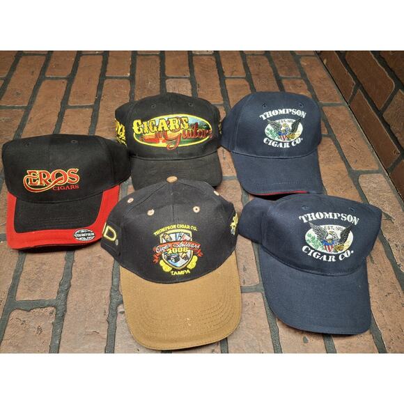 Thompson Euros Cigar Co. Tampa FL Blue Baseball Hat Cap Adjustable Lot Of 5 - Picture 1 of 2